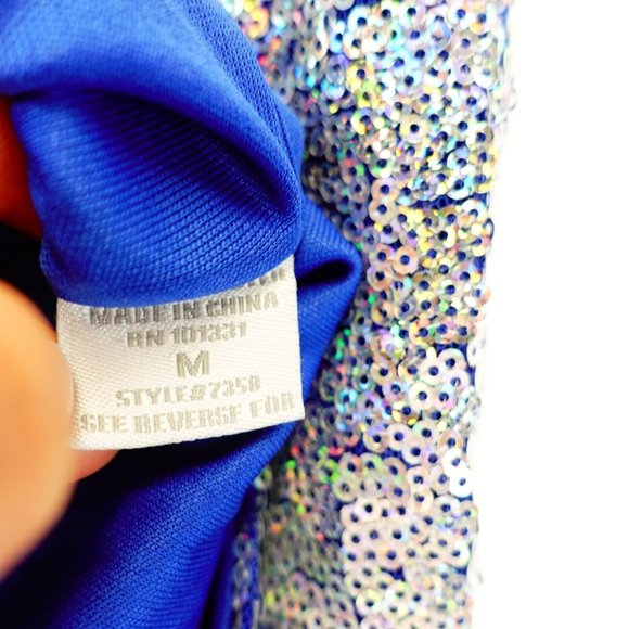 CHARLOTTE RUSSE Dress Silver Blue Bodycon Mini MEDIUM Cocktail Strapless Sparkle - Picture 9 of 9